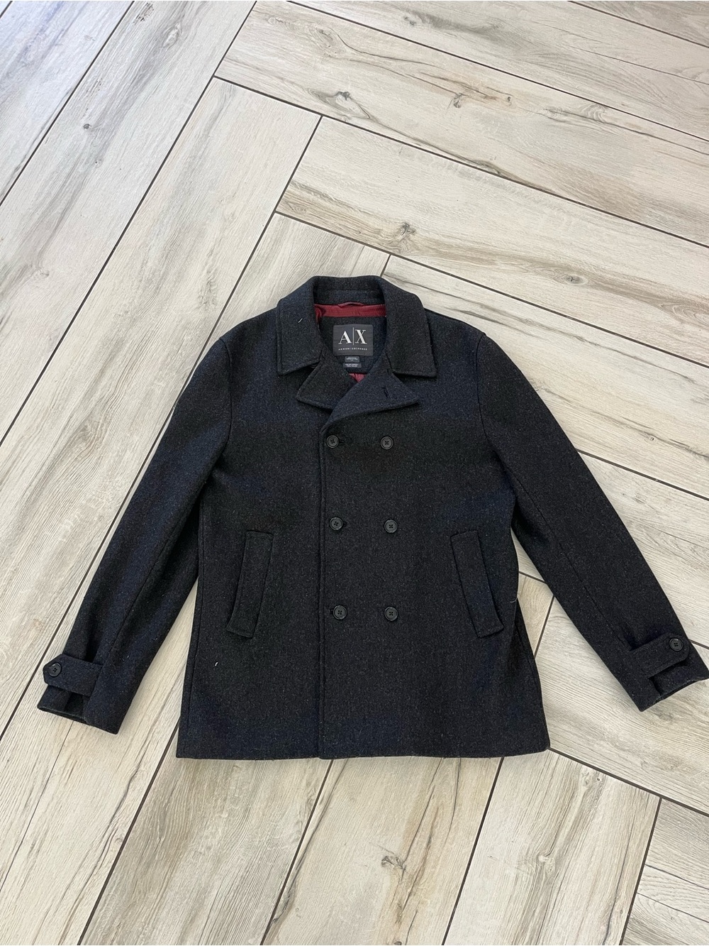 A/X Armani Exchange Men's Black Double-Breasted Peacoat